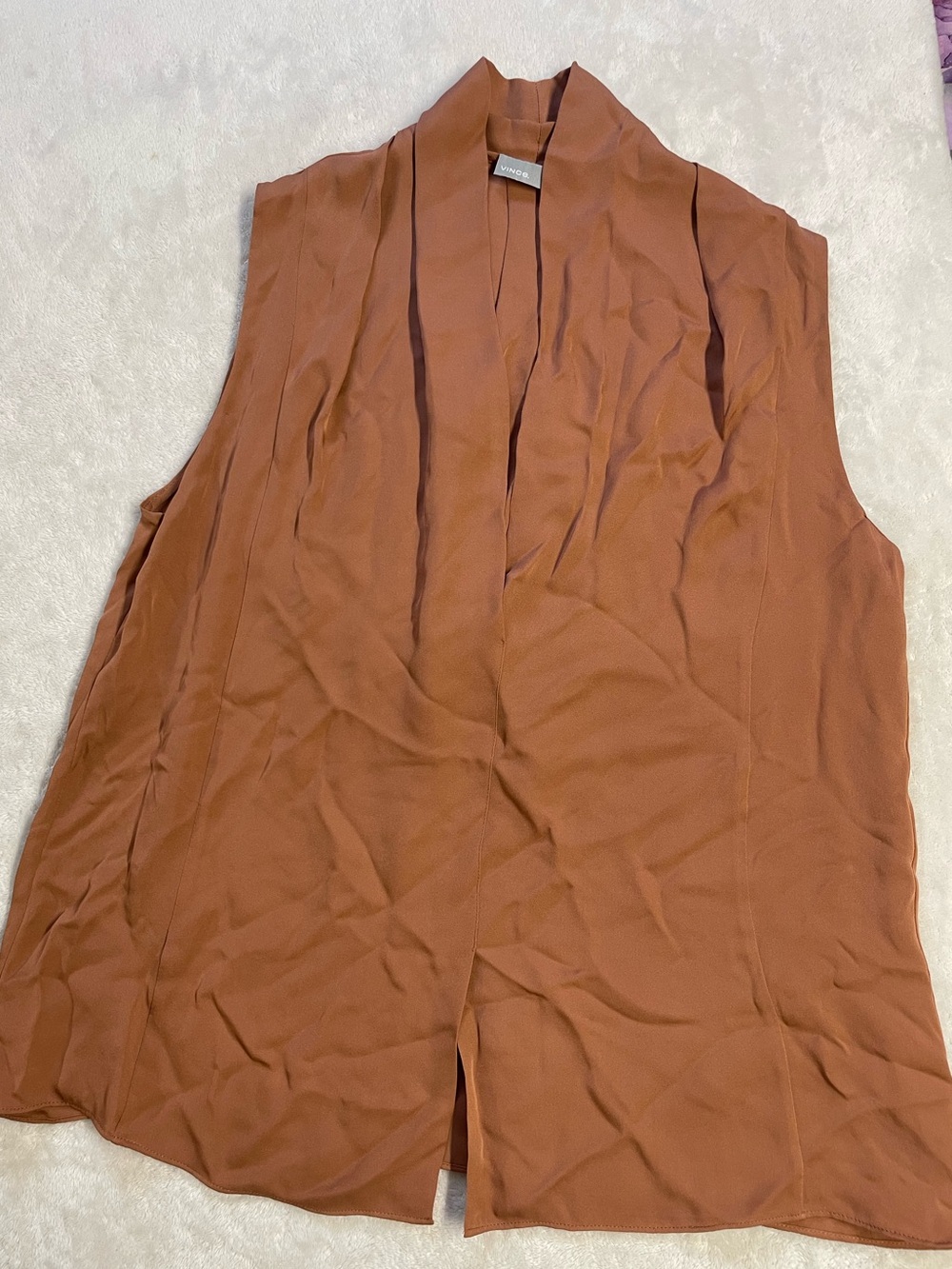 Vince 100% Silk Sleeveless Rust/Copper Top Feminine Minimalist Luxury
